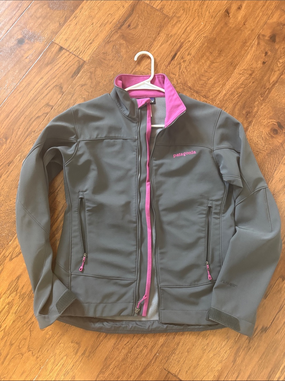 Patagonia Gray Soft-Shell Jacket with Pink Trim